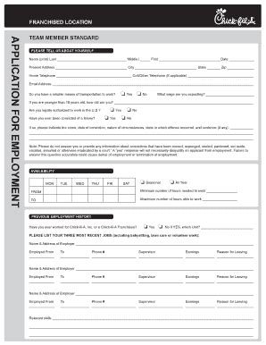 Fillable Online Application For Employment Chick Fil A Fax Email