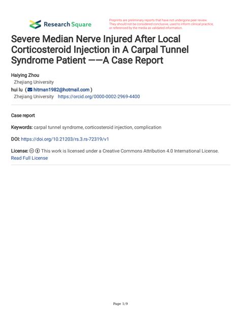 PDF Severe Median Nerve Injured After Local Corticosteroid Injection