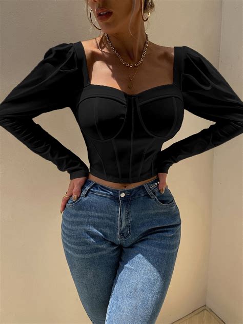 Shein Sxy Sweetheart Neck Gigot Sleeve Bustier Crop Blouse Shein Uk