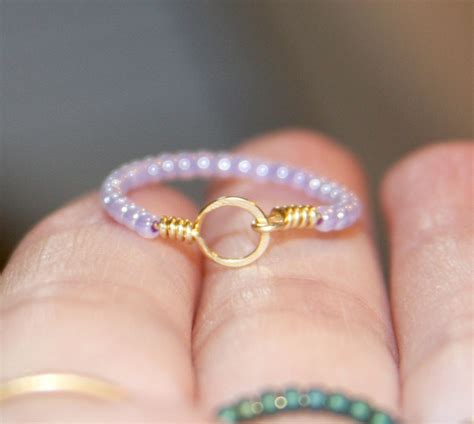 Stackable Thin Ring Purple Beaded Circle K Gold Filled Etsy In