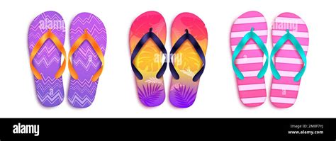 Summer Flip Flop Vector Set Slipper Footwear Elements With Stripes And