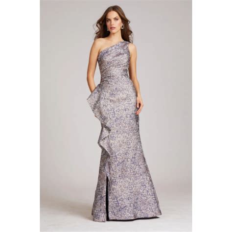 Teri Jon Jacquard One Shoulder Side Ruffle Gown Helen Ainson