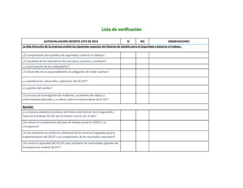 Anexo Lista De Verificacion Lista De Verificaci N Autoevaluaci N