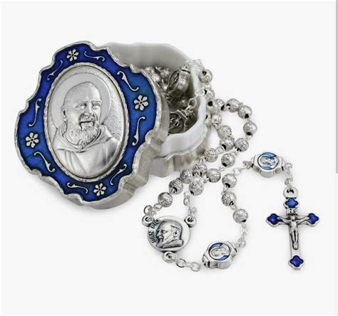 Rosarymart Padre Pio Rosary Metal Beads And Blue Box T Set Queen