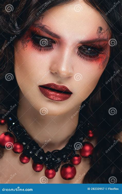 Brunette Woman With Red Necklace Stock Image Image Of Light Color