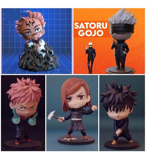 Jujutsu Kaisen Chibis X5 Archivos Stl obj Para Impresión 3d