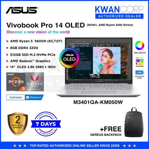 Asus Vivobook Pro 14 Oled M3401qa Km050w Amd Ryzen 5 8gb 512gb Ssd 14 Oled 2 8k