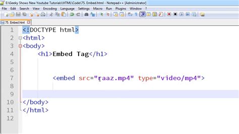 Embed Tag In Html Hindi Youtube