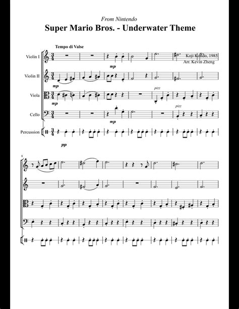 Super Mario Bros Underwater Theme Sheet Music For Violin Viola Cello Percussion Download