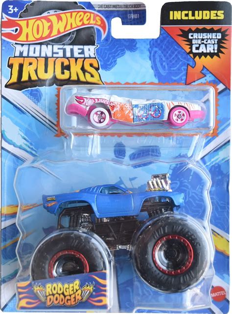 Hot Wheels Monster Trucks Rodger Dodger Includes Crushed Sudden Stop Toys And Games