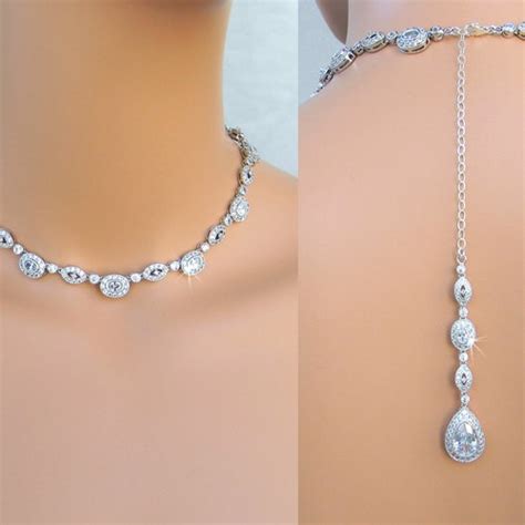 Backdrop Bridal Necklace Wedding Back Drop Necklace Crystal Etsy