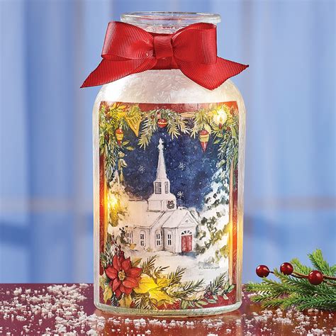 Led Lighted Holiday Church Mason Jar Lamp Collections Etc