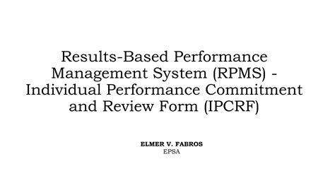 Results Based Performance Management System Rpms Pptx