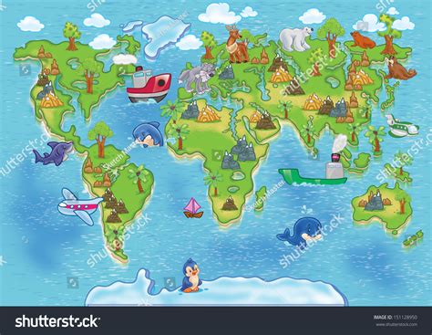 Funny Cartoon World Map All Continents Stock Illustration 151128950 ...