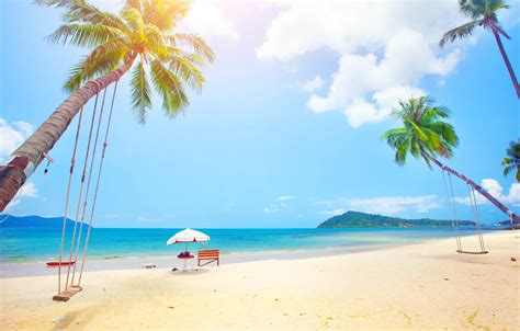 Wallpaper Sand Sea Beach The Sun Palm Trees Shore Summer Beach