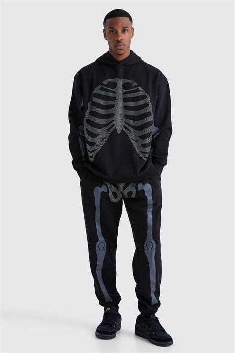 Oversized Rhinestone Skeleton Hoodie Boohoo Uk