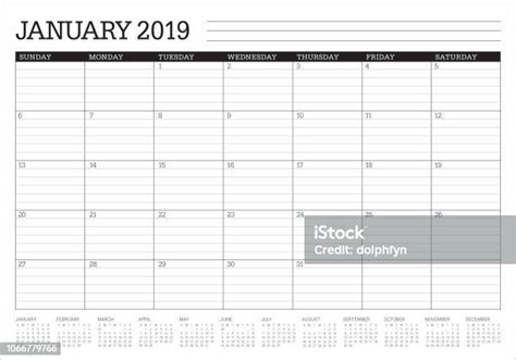 January 2019 Desk Calendar Vector Illustration Stock Illustration Download Image Now 2019