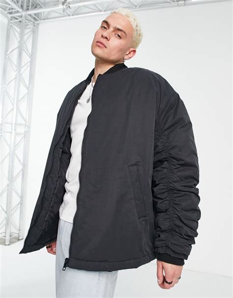 Asos Design Extreme Oversized Wadded Bomber Jacket In Black