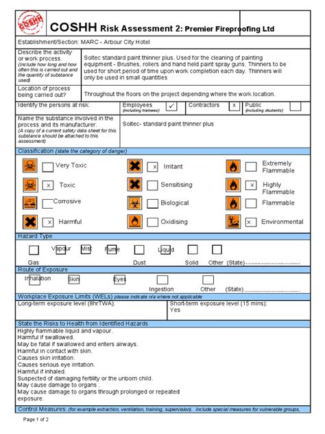 Updated Marc Arbour City Hotel Coshh Assessment 2 Paint Thinner Plus