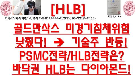 주식투자 Hlb골드만삭스 미경기침체위험낮췄다 →기술주 반등psmc전략hlb전략은바닥권 Hlb는 다이아몬드