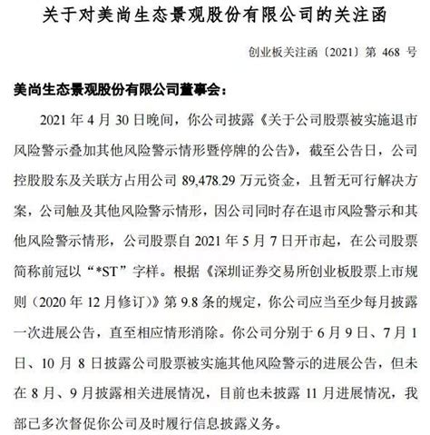 St美尚（美尚生态300495）因未及时履行信披义务收深交所关注函财富号东方财富网