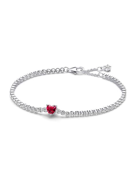 Pandora Damen Tennisarmband Rotes Funkelndes Herz Silber C