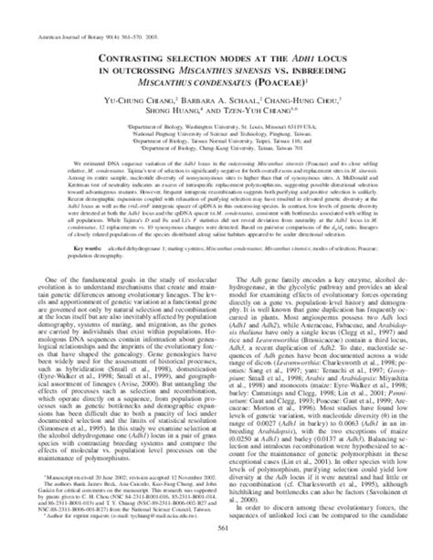 (PDF) Contrasting selection modes at the Adh1 locus in outcrossing Miscanthus sinensis vs ...