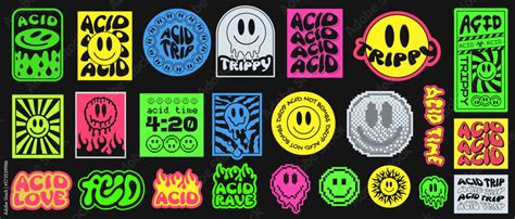 Cool Trendy Acid Stickers Collection Rave Art Pattern Trippy Parches