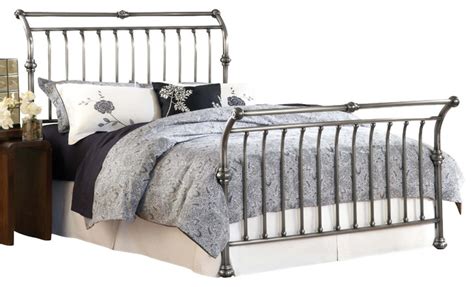 Hillsdale Markam Metal Sleigh Bed Antiqued Nickel Traditional Bedroom Furniture Sets By