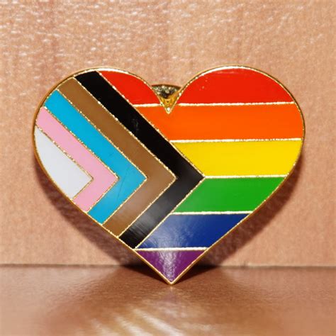 Progress Pride Heart Shaped Small Enamel Pin Pridepoint