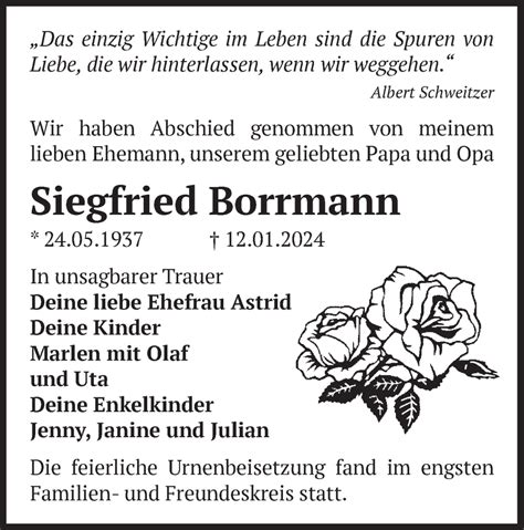 Traueranzeigen Von Siegfried Bonmann M Rkische Onlinezeitung Trauerportal