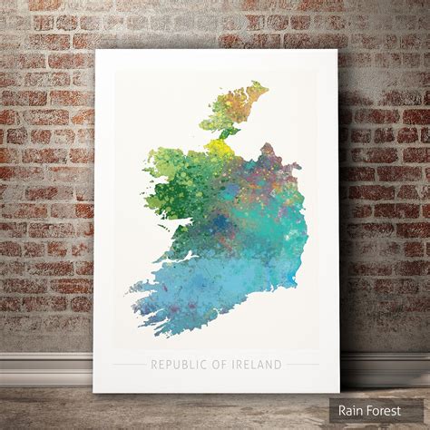 Republic Of Ireland Map Country Map Art Print Watercolor Etsy