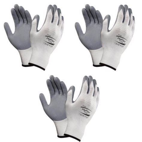 3 PAIRS Ansell Hyflex Gloves Nylon Glove Gray Foam Nitrile Coating