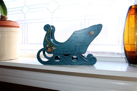 Vintage Norwegian Rosemaling Wood Christmas Sleigh God Jul Folk Art