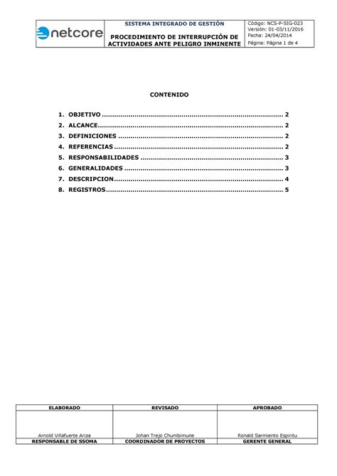 Ncs P Sig 023 Procedimiento De Interrupcion De Actividades Ante Peligro