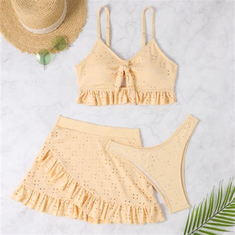 Sexy Three Piece Swimsuit Set Hip Hugging Skirt Split Bikini High