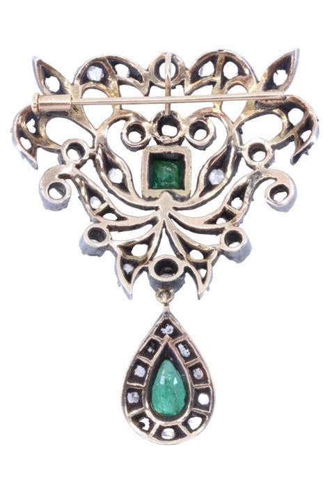 Broche Art Nouveau Emeraudes Diamants Or K Occasion