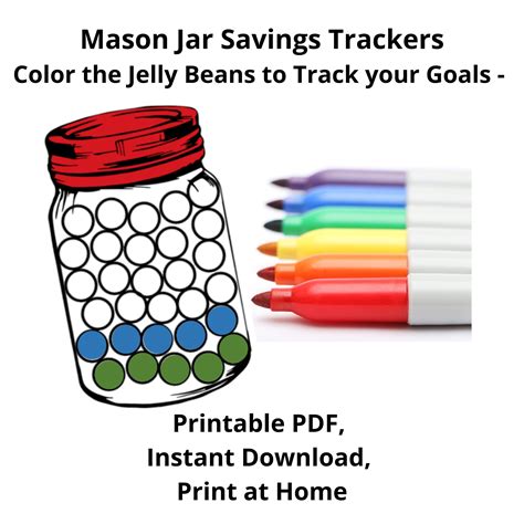 Savings Tracker Printable Mason Jars Color In Your Financial Goals