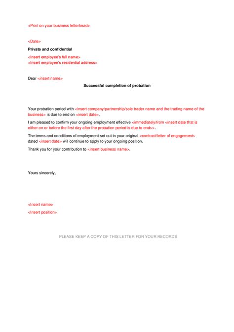 Successful Completion Of Probation Letter Template In Word And Pdf Formats