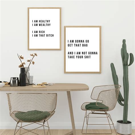 I Am Healthy I Am Wealthy I Am Rich Rap Lyrics Wall Art Etsy