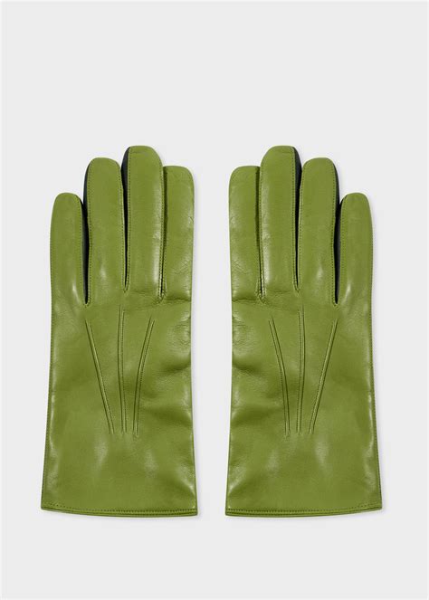 Mens Lime Green Leather Gloves