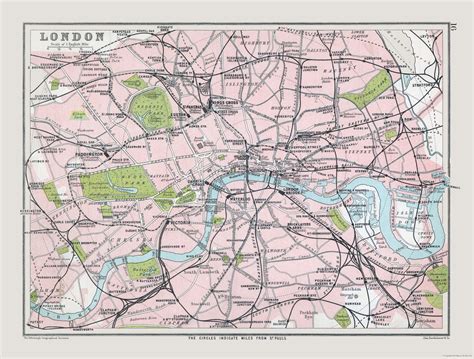 Historic Map London England Bartholomew 1892 3033 X 23 Vintag