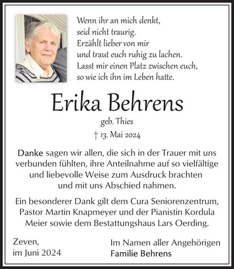 Erika Behrens Gedenken Nordsee Zeitung