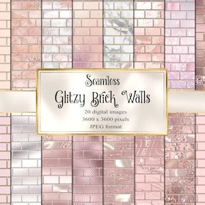 Glitzy Brick Walls Digital Paper Seamless Glitter Foil Backgrounds