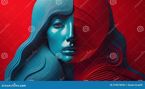 Illustration Of A Female Face With A Red And Blue Background