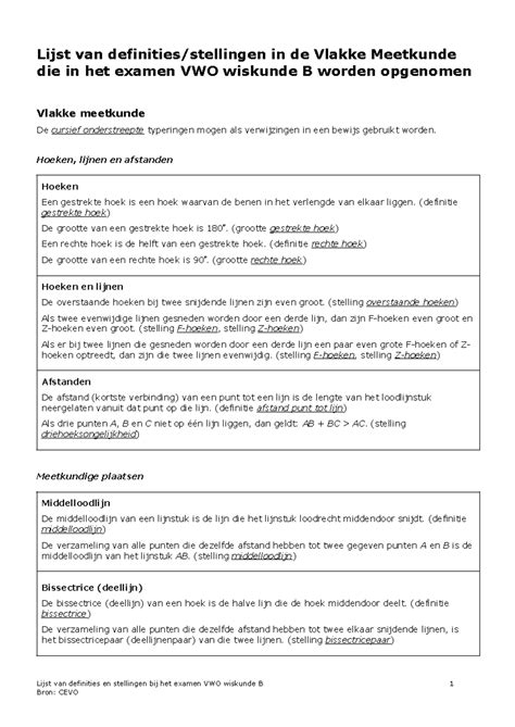 Vwo B Mtk Stellingen Lijst Van Definities Stellingen In De Vlakke