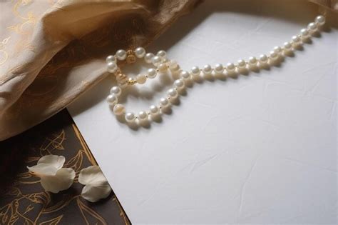 Premium Ai Image A White Pearl Necklace Is Laying On A Table Next To