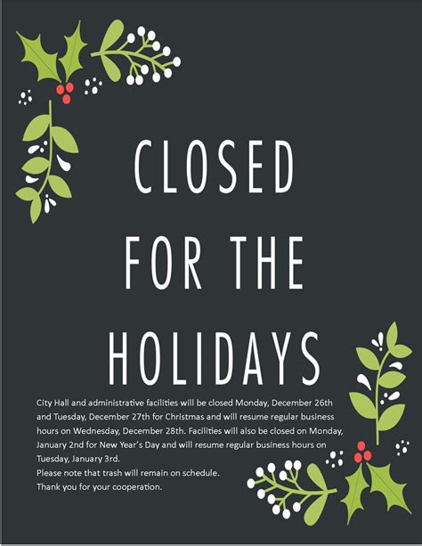 2022 Christmas And New Year S Day Holiday Closures Bessemer City NC