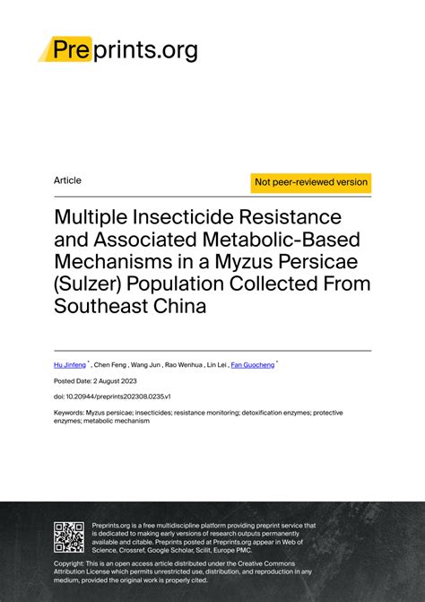 PDF Multiple Insecticide Resistance And Associated Metabolic Based