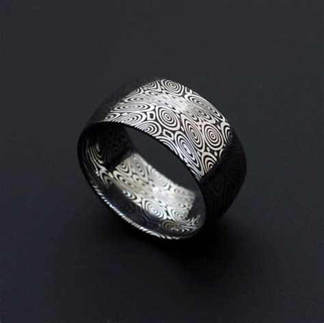 Genuine Stainless Damascus Steel Mens Ring Face Damascus Etsy